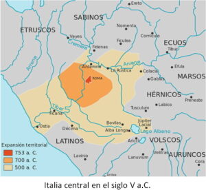 Mapa de la situación el Italia Central en el s. V a.C.