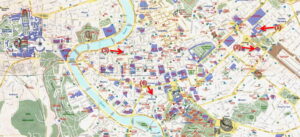 Mapa didáctico que señala las sedes del Museo Nacional Romano de Roma
