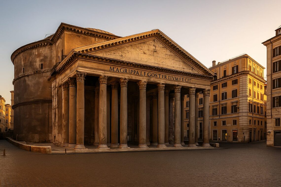 Entrada prinicpal del Panteón de Roma al atardecer, guía de precios y horarios actualizados 2025