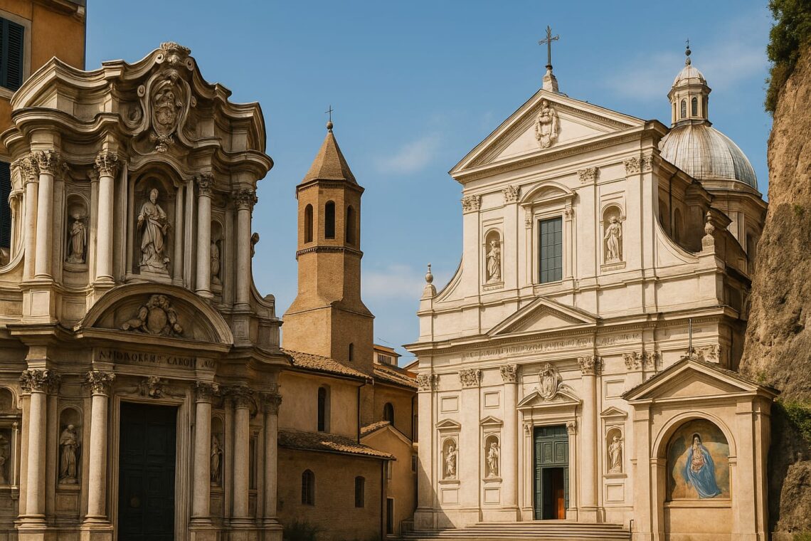 Fachadas de iglesias poco conocidas en Roma con arquitectura barroca y renacentista, ideales para descubrir en una ruta diferente por la Ciudad Eterna
