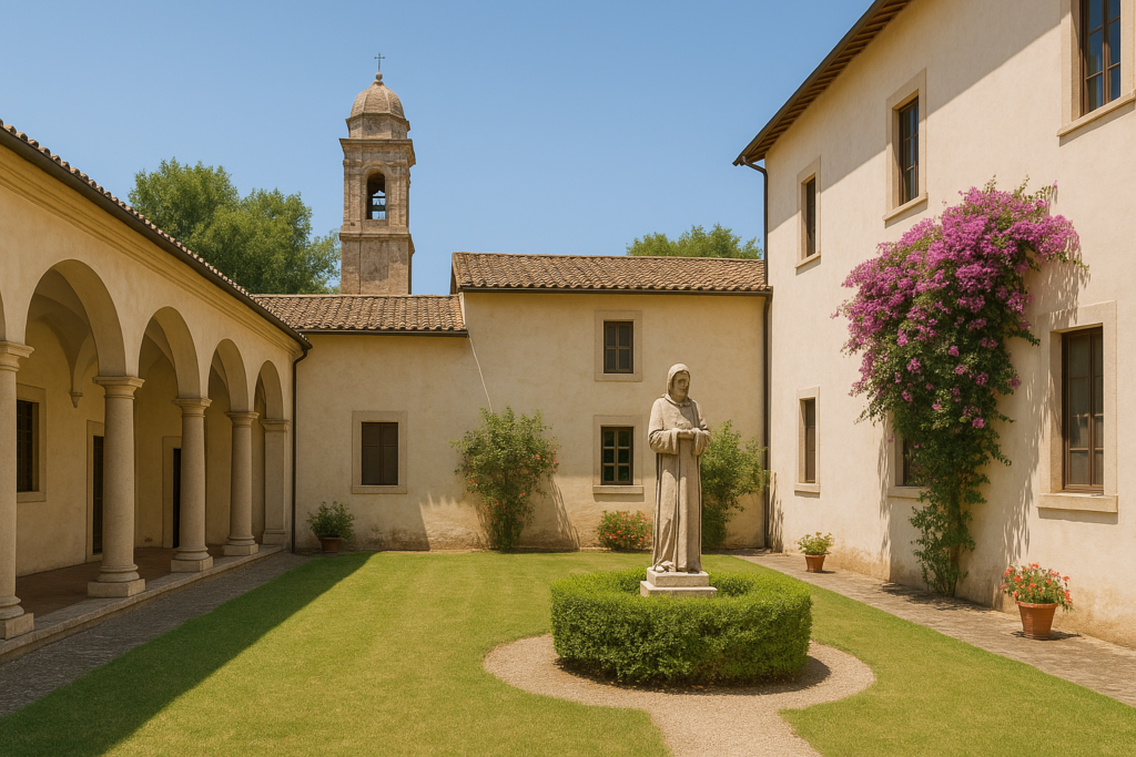Patio interior de un convento en Roma utilizado como alojamiento religioso para turistas